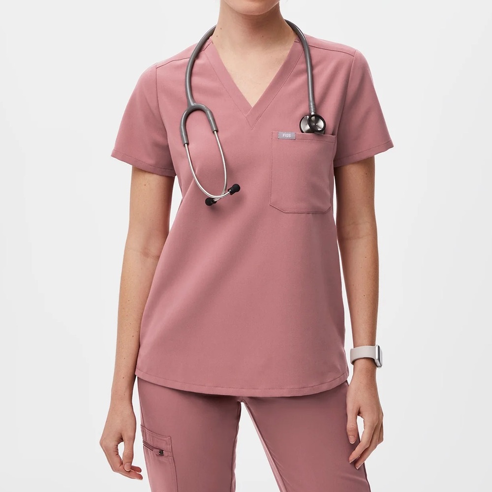 Figs Catarina One Pocket Scrub Top Mauve Size Small